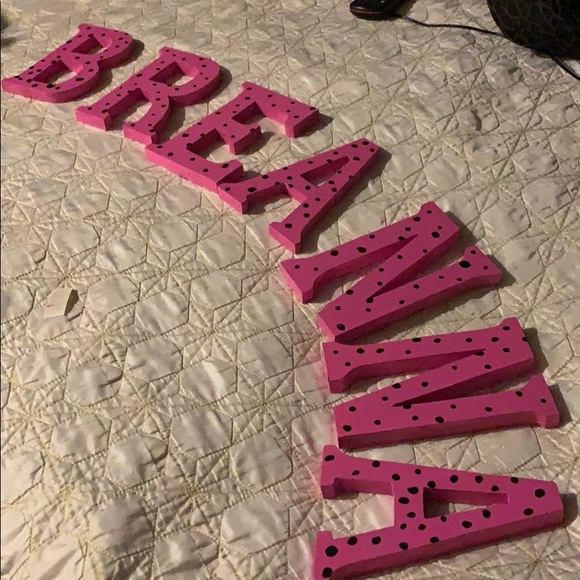 Other - BREANNA Wooden letters of hot pink black dots